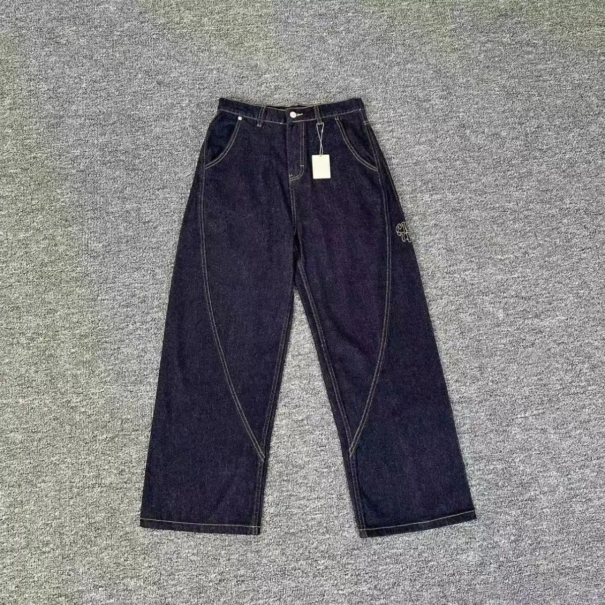 Mertra Wide Leg Denim Pants with Embroidered Logo 2