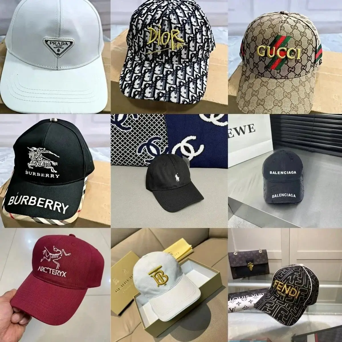 Prada Linea Rossa / Dior Oblique / Gucci GG Supreme / Burberry Equestrian Knight / Ralph Lauren Pony / Balenciaga Logo / Arc'teryx Bird / Fendi Zucca Cap, headwear streetwear