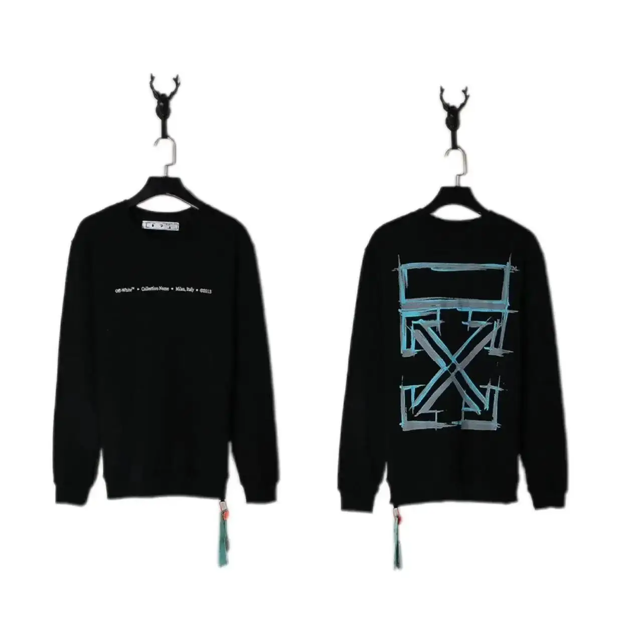 Off-White Men's Black Crewneck Sweatshirt with Iconic Logo and Stripes 4